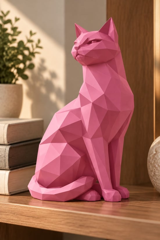 Asil Kedi Figürlü Dekoratif Biblo Pembe