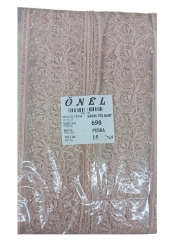 Dantel Polyester Sanal Tül Bant Pudra 15 Metre En 6 Cm On-698-pu