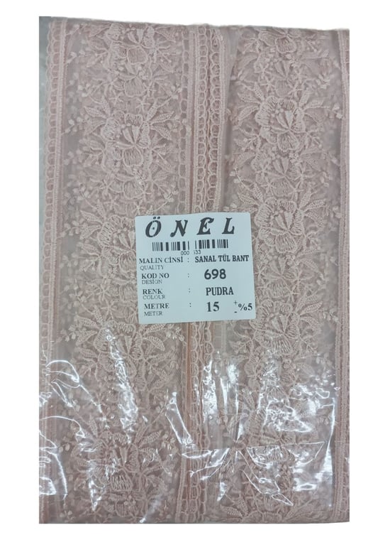 Dantel Polyester Sanal Tül Bant Pudra 15 Metre En 6 Cm On-698-pu