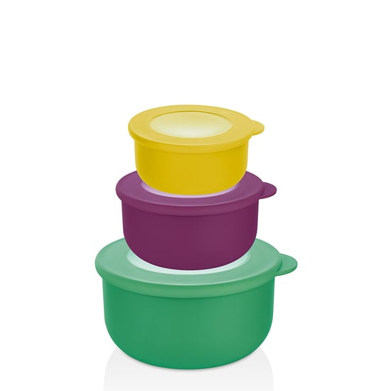 Qlux L-01008 ( 3pcs ) ( Sızdırmaz Kapak ) ( Renkli ) Kapaklı Saklama Kabı & Kase Seti