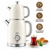 Sinbo Stm-5849 Krem ( Elektrikli ) ( Cam Demlikli ) ( Plastik ) Retro Çay Seti Çaycı ( Derece Göstergeli ) ( 1600w ) ( 1.8lt & 1lt )