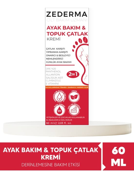 Zederma 60 Ml Ayak Bakım & Topuk Çatlak Kremi %20 Üre ile Hızlı Nemlendirme Sağlar