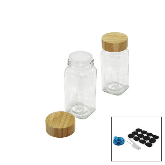 Yakut-12233 ( 12pcs Takım ) ( Kare ) ( Cam ) Baharatlık & Tuzluk ( Bambu Kapaklı )