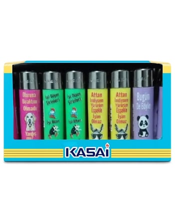 Kasai Slim Dolumlu Taşlı Çakmak Renkli Yazılı