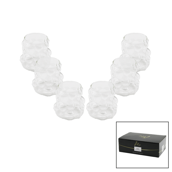 Mir-1539 ( 6pcs ) ( Üzüm & Kabarcıklı Cam ) Kahve Yanı Bardak ( 90ml )
