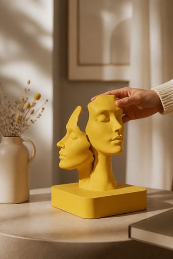 İkiliğin Yüzleri Figürlü Minimalist Dekoratif Biblo Sarı