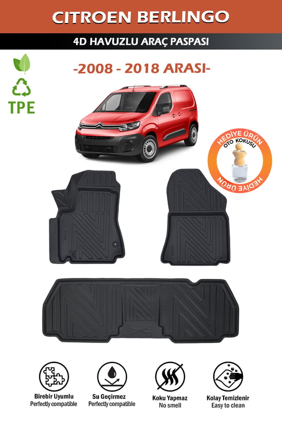 Havuzlu 3d Siyah Paspas Takımı,cıtroen-berlingo 2008-2018 Arası 3d Havuzlu Paspas