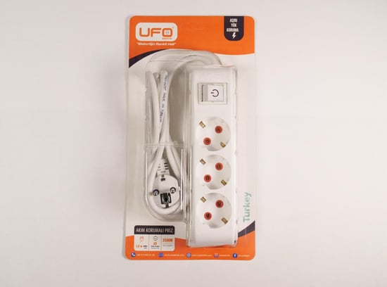 Ufo 3'lü 1.5 Metre Anahtarlı Akım Korumalı Grup Priz Beyaz