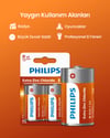 Philips Extra Zinc Chloride D Boy Büyük Boy Pil R20l2b/10