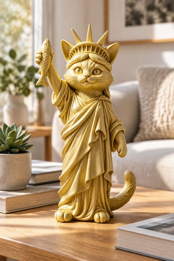 Özgürlüğün Kedisi Figürlü Dekoratif Biblo - Büyük Boy - 22cm Altın