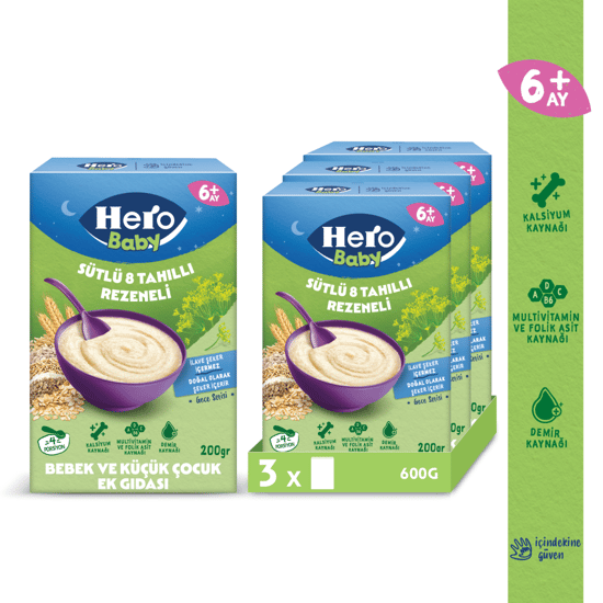 Hero Baby Sütlü 8 Tahıllı Rezeneli 200g X3