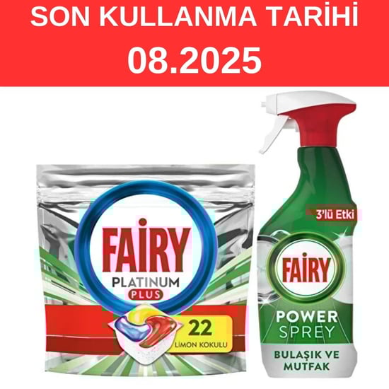 Fairy Platinum Plus 22 Yıkama Bulaşık Makinesi Kapsülü + Fairy Power Sprey 3ü 1 Arada Bulaşık ve Mutfak 500 ml