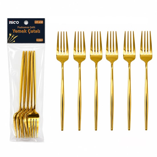 İ22-438 ( 6pcs ) ( Gold ) Yemek Çatal Seti ( 21cm )