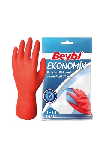 Beybi Ekonomik Ev İşleri ve Bulaşık Eldiveni 7-7,5 Beden Kırmızı