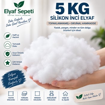 Elyaf Sepeti 5 Kg Silikon İnci Elyaf – Yastık, Minder, Yorgan ve Hobi Dolgu Elyafı
