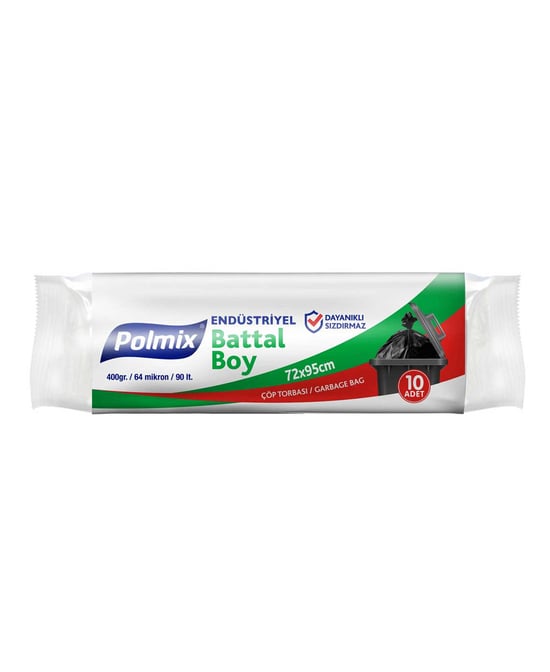 Polmix Endüstriyel Çöp Poşeti 72x95cm Battal Boy 10 Adet X 20'li Koli 300 Gr