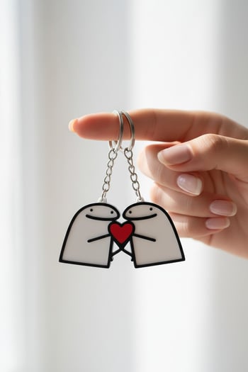 Kalp Tutan El Figürlü Çift Anahtarlık