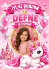 Unicorn Fotoğraflı Pembe 70x100 Cm Parti Afişi Branda
