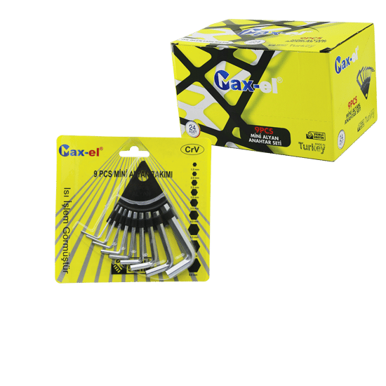 Gold( 9pcs ) ( Mini & Kısa ) Alyan Anahtar Seti Takım ( No-1.5 - 2 - 2.5 - 3 - 3.5 - 4 - 5 - 6 - 8 ) (üçgen Stand Askılık)
