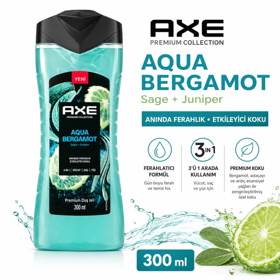 Axe Aqua Bergamot 300 Ml Duş Jeli Etkili Koku ile Ferahlatıcı Temizlik Sağlar