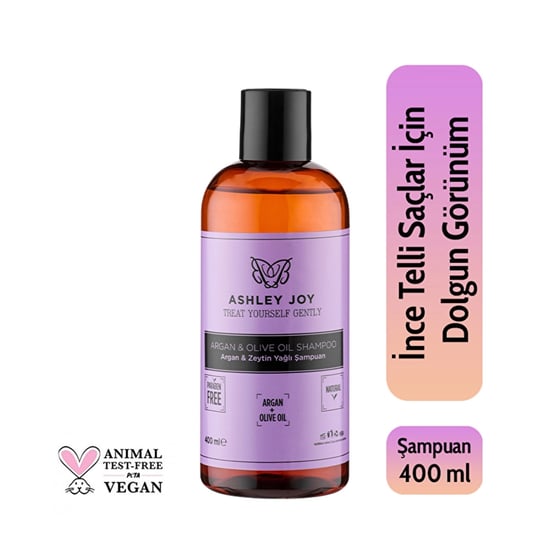 Ashley Joy Ince Telli Saçlar Için Argan & Zeytinyağlı Ağırlaştırmayan Bakım Şampuan 400 Ml