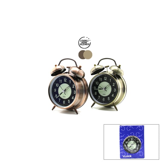 Twin Bell Alarm Clock Bgc-51 Yuvarlak Masa Çalar Saat ( Metal Kasa Eskitme ) ( Pilli & Işıklı & Fosforlu ) ( Çap: 10cm )