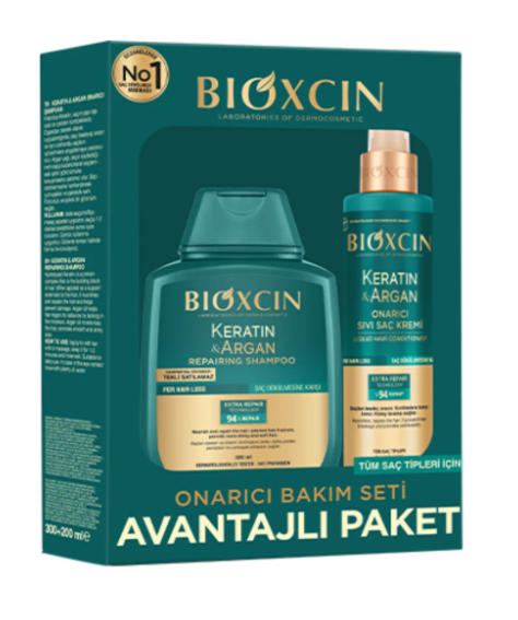 Keratin & Argan Onarıcı Bakım Avantaj Seti - Şampuan 300 Ml + Sıvı Saç Kremi 200 Ml