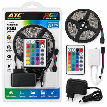 Atc ( 5mt ) (kumandalı & Adaptörlü) (rgb Renkli) Şerit Led (ıp65=su Geçirmez) (smd=2835) (54leds/m)