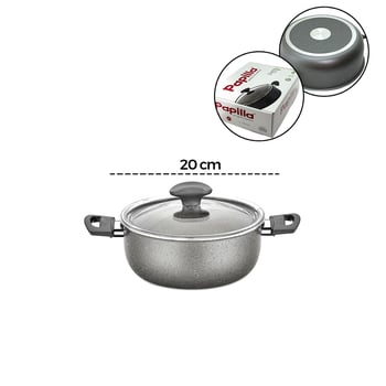 Papilla Fred ( Casserole ) ( 20 Cm ) ( Derin ) ( Granit Tencere ) ( Cam Kapak ) ( Gri Kırçıllı ) ( Brkt-705656 )