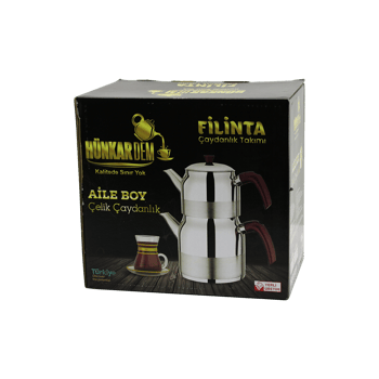 Hünkardem Filinta ( Aile Boy ) ( Çelik ) Çaydanlık Seti ( Çift Kapaklı ) ( Renkli Bakalit Kulp ) ( Üst Demlik: 1.5lt & Alt Suluk: 3lt ) ( Kendinden Süzgeçli )