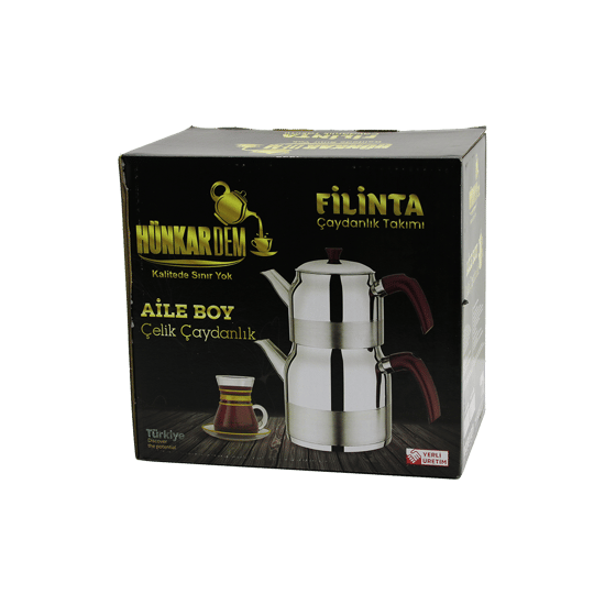 Hünkardem Filinta ( Aile Boy ) ( Çelik ) Çaydanlık Seti ( Çift Kapaklı ) ( Renkli Bakalit Kulp ) ( Üst Demlik: 1.5lt & Alt Suluk: 3lt ) ( Kendinden Süzgeçli )