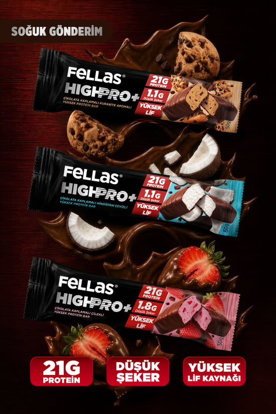 Fellas Çikolata Kaplı Highpro Protein Bar 50gr Deneme Paketi 3'lü