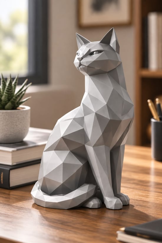 Asil Kedi Figürlü Dekoratif Biblo Gümüş