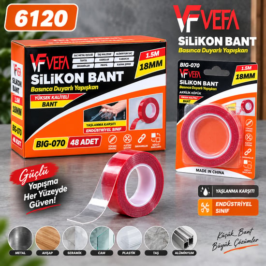 Vefa Kartelalı 18mm 15 Metre Çift Taraflı Silikon Bant