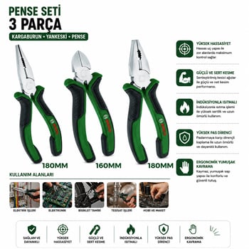 Bosch-1 600 A02 C0s ( 531 ) ( 3pcs ) Pense Seti ( 7" Pense - 6" Yan Keski - 7" Kargaburnu ) ( 60 ± Kesme Sertlik )