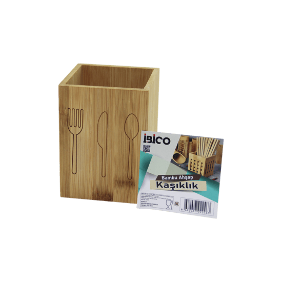 İ22-246 ( Küçük ) ( Kare=9x9cm ) ( Ahşap Bambu ) Kaşıklık Organizer