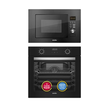 Simfer 8215 0+9 Fonk. Airfry Siyah Cam Ankastre Fırın Dijital + 2320 Siyah 23 Lt Mikrodalga Fırın