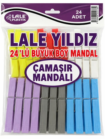Lale Yıldız 24'lü Büyük Boy Mandal-plastik Renkli Çamaşır Mandalı