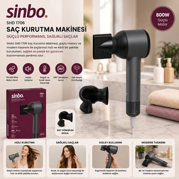 Sinbo Shd-1755 ( Gri ) Saç Kurutma Makinesi ( 110.000 Rpm ) ( Sessiz Çalışma & 3 Hız - Sıcaklık Ayar )
