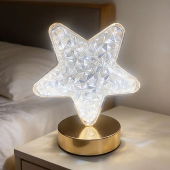 Buffer® Yıldız Model Kristal Led Masa Lambası – Dokunmatik, 3 Renk İşık Modlu, Şarjlı Mini Dekoratif