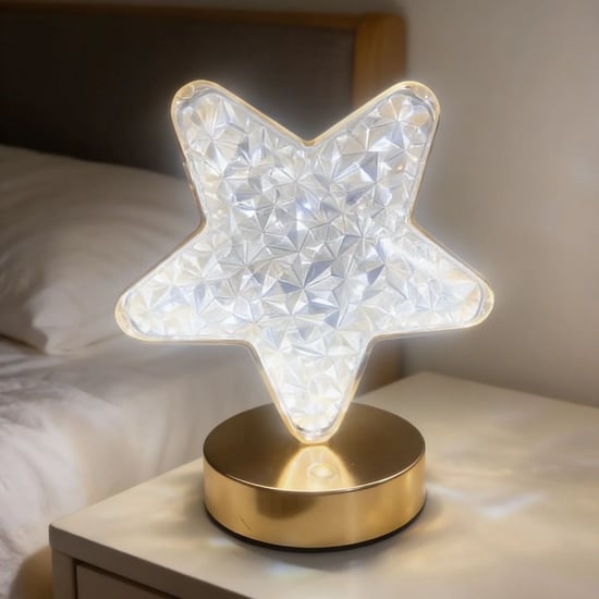 Buffer® Yıldız Model Kristal Led Masa Lambası – Dokunmatik, 3 Renk İşık Modlu, Şarjlı Mini Dekoratif