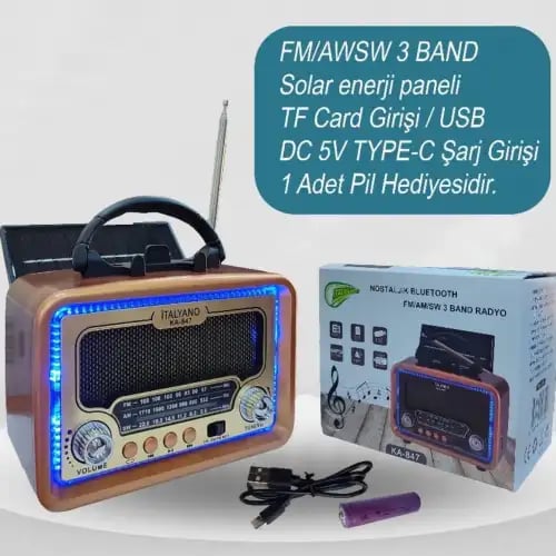 Diyarı Fırsat Ka-847 Nostaljik Radyo Bluetooth Özellikli Fm Am Sw 3 Bantlı Retro Tasarım Müzik Kutusu