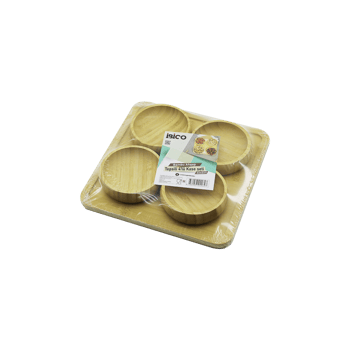 İ22-264 ( 4pcs ) ( Tepsili ) ( Ahşap Bambu ) ( Çerezlik & Lokumluk ) Kase Seti ( Tepsi= 22x22cm ) ( Çerezlik= Çap: 8.5cm & D: 2cm )