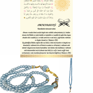 P Parla Namaz Tesbihi Vavlı 99'lu Cam İncili Amenerrasulü Dua Kartı ile Mavi Renk Hediyelik