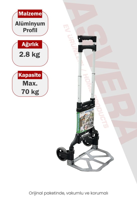 Asvera Eko Metal Koli Arabası 100 Kg Taşıma Kapasiteli Paket Arabası