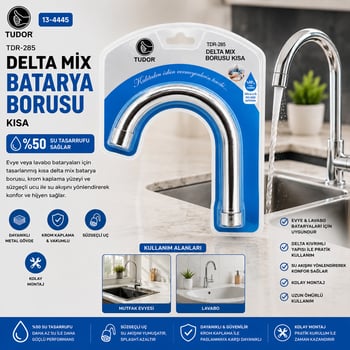 Tudor Tdr-285 ( Kuğu ) ( Evye & Lavabo ) Kısa Delta Mix Batarya Borusu ( Krom Kaplama & Vakumlu & Süzgeçli Uç)