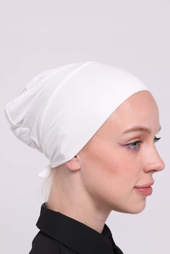 Hürrem Bone Krem Arkadan Bağlamalı Tesettür Bone Viskon Dikişsiz Geçmeli Likralı İç Bone 3010_40