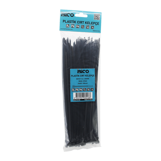 İ13-016 ( Siyah ) ( 3.6x250mm ) ( Plastik ) Cırt Kelepçe ( Kablo Bağı ) ( 100pcs )