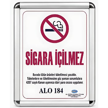 Sigara İçilmez Levhası B2 (50x70cm) Alüminyum Çerçeveli (gri)