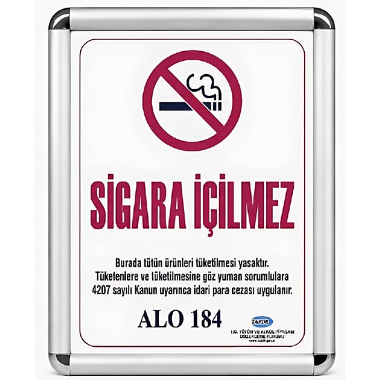 Sigara İçilmez Levhası B2 (50x70cm) Alüminyum Çerçeveli (gri)